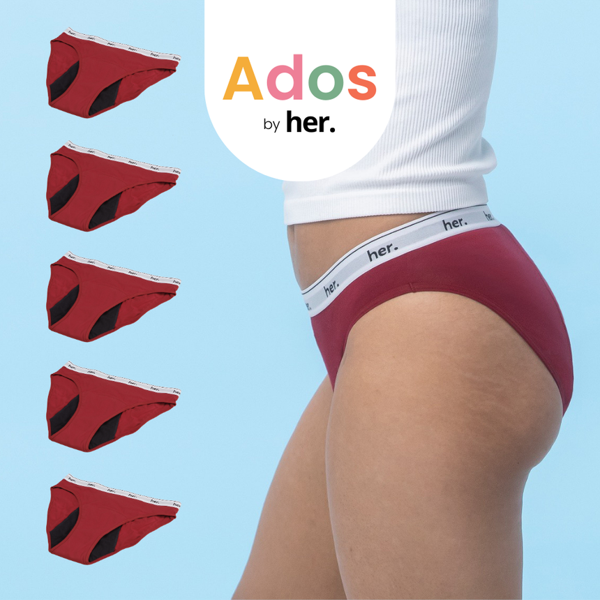 Lot de 5 Culottes menstruelles JOY Ados - BIKING RED