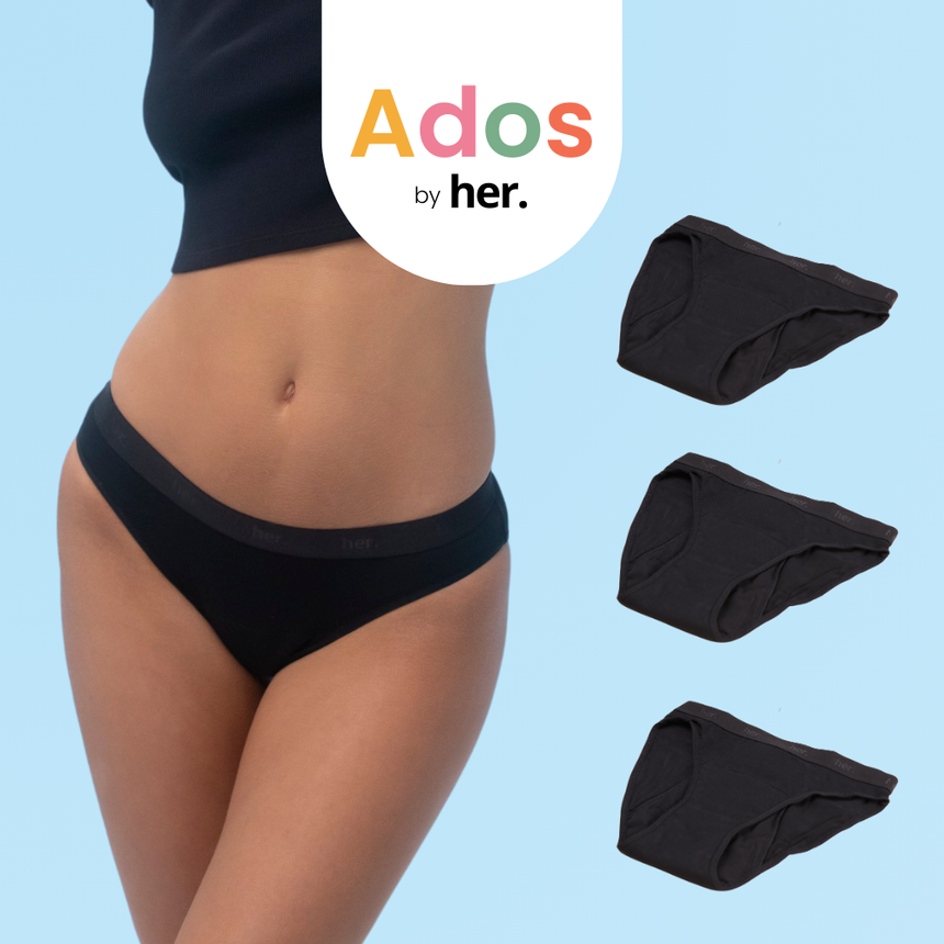 Lot de 3 Culottes menstruelles JOY Ados - BLACK ONYX