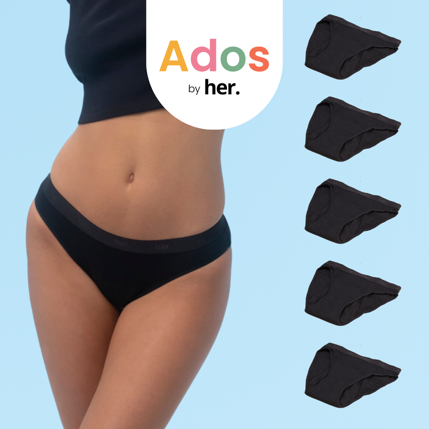 Lot de 5 Culottes menstruelles JOY Ados - BLACK ONYX