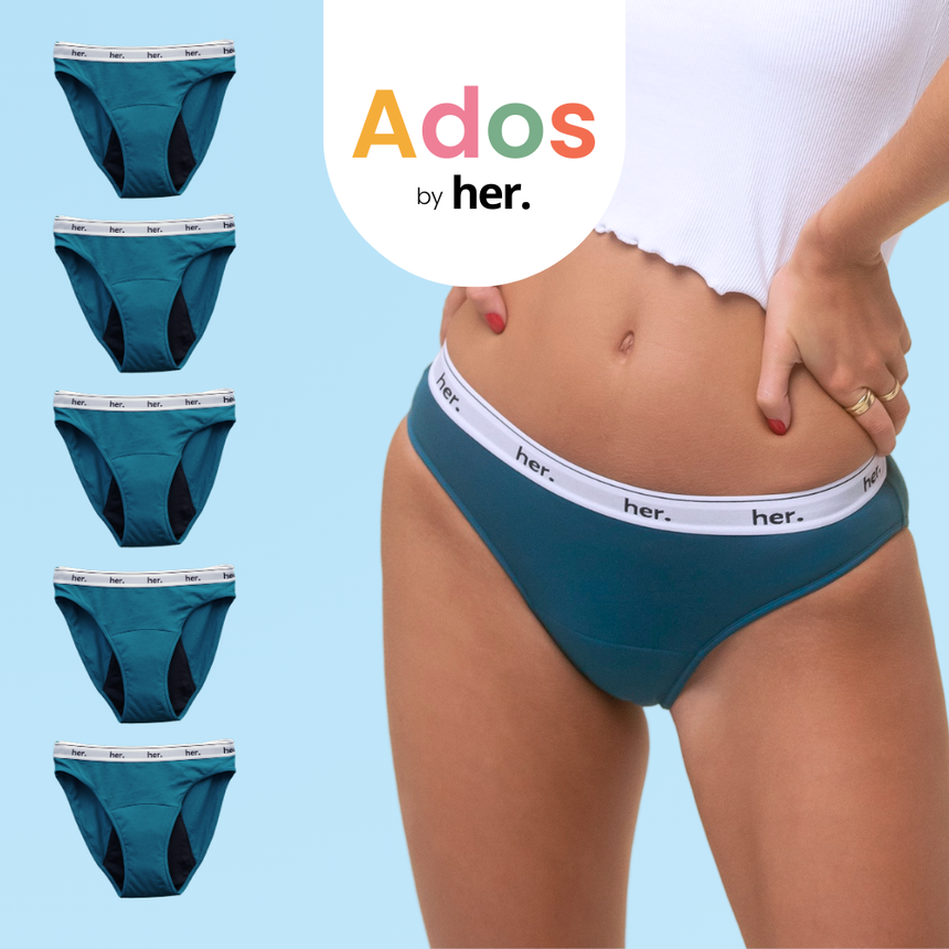 Lot de 5 Culottes menstruelles JOY Ados - PACIFIC