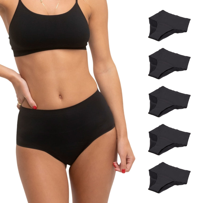 Lot de 5 Culottes menstruelles NORA - BLACK ONYX